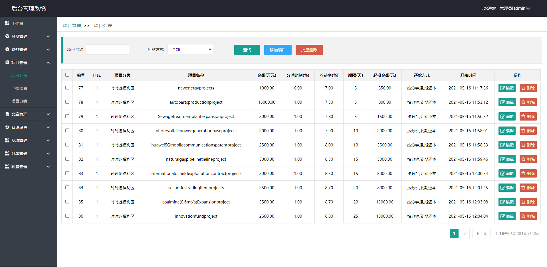 英文版p2p投资理财源码/众筹投资分红系统